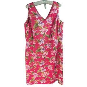Jones New York Signature Dress Stretch Pink Floral Tropical 16W V Neck Vacation
